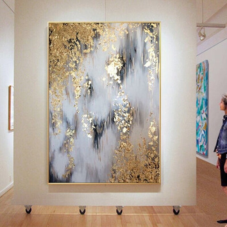 Abstract Gold Foil Painting on Canvas / Wall Art / 100 Hand Etsy