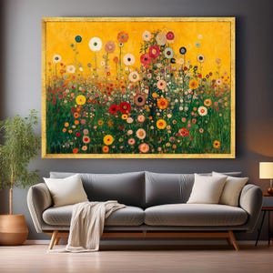 Gustav Klimt Oil Painting Reproduction – Floral Meadow Canvas | Abstract Flower Field Wall Art | 100% Handmade Oil Painting | Museum Quality