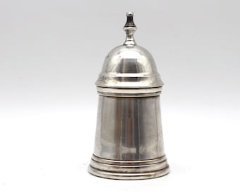 Can lid box shape round tower in silver medium size