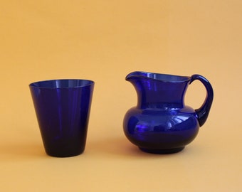 Holmegaard blau Glas Zucker Dose und Sahne Kännchen