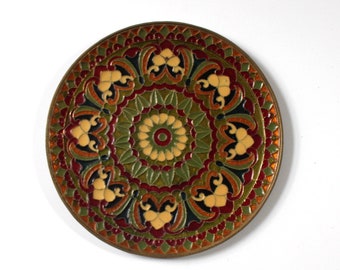 Wall plate metal gold colored (brass?) oriental motif event. also Greek.