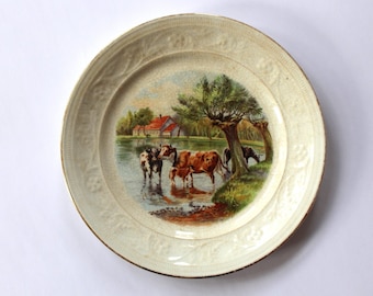 Plate Petrus Regonta Mastricht Village life with cows probably around 1900