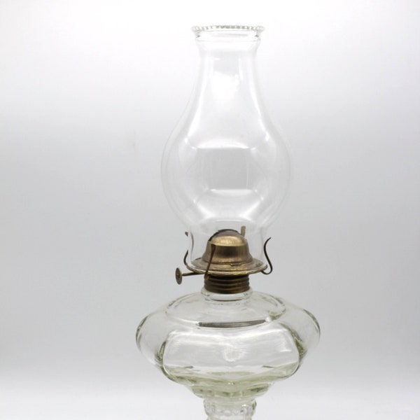 Vintage Large Clear Glass Octagon Shape Oil Lamp with AGUILA HECHO Burner Mexico