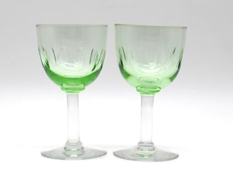 Pair of Holmegaard Derby (2 pieces) Old green shimmering glass white wine glass stem green basin / cuppa