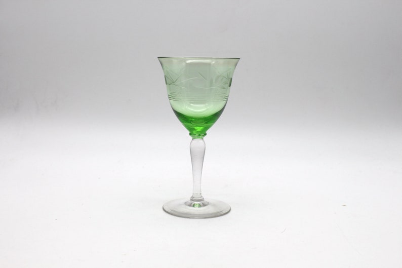 Old Green White Wine Glass Round Stem Green Bowl / Cuppa With Cut Etsy