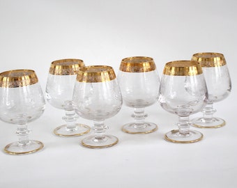 4 Murano Medici Sherry Glasses Crystal Glasses Gold Edge Pantography Decor Genuine Ly Plated Used