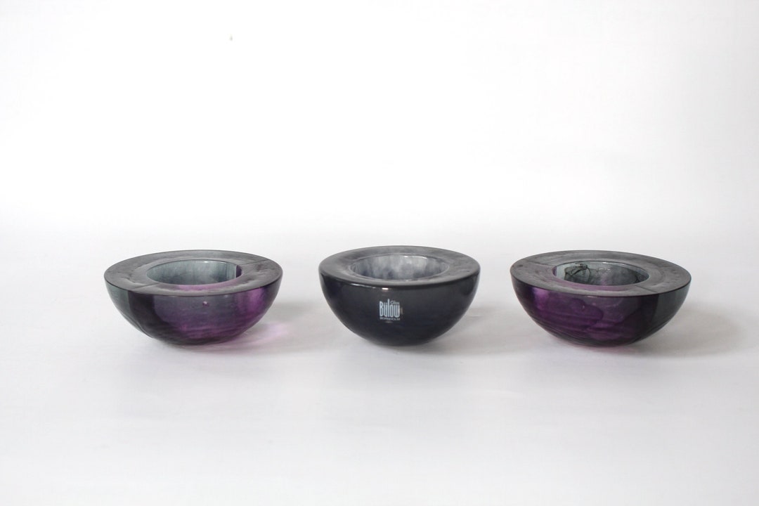 3 PERNILLE BÜLOW Glas Bornholm Tea Light Holder Duo Set 2 Colored Gray
