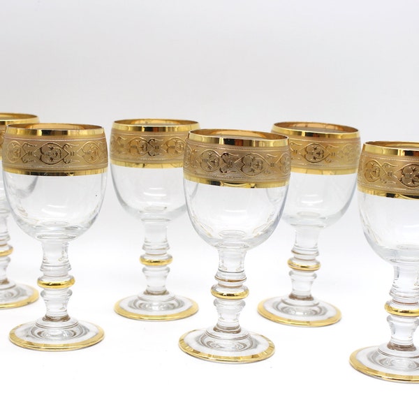 6 Glasses Theresienthal Minton-Borte Goldrand Glass