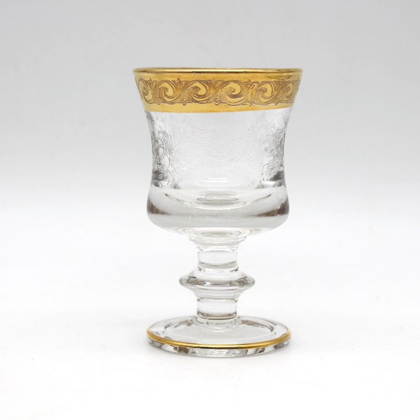 Murano Medici Liqueur Schnaps Glas Gläser Kristallgläser Goldrand Pantografiedecor echt vergoldet used