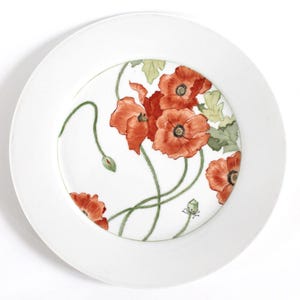 hand-painted plate Limoges France with poppies red poppy unique piece