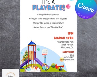 Play Date Invitation, It's A Play date Invite, Park Play-date Invite, Party Invites, EDITABLE, Digital Template, Instant Download