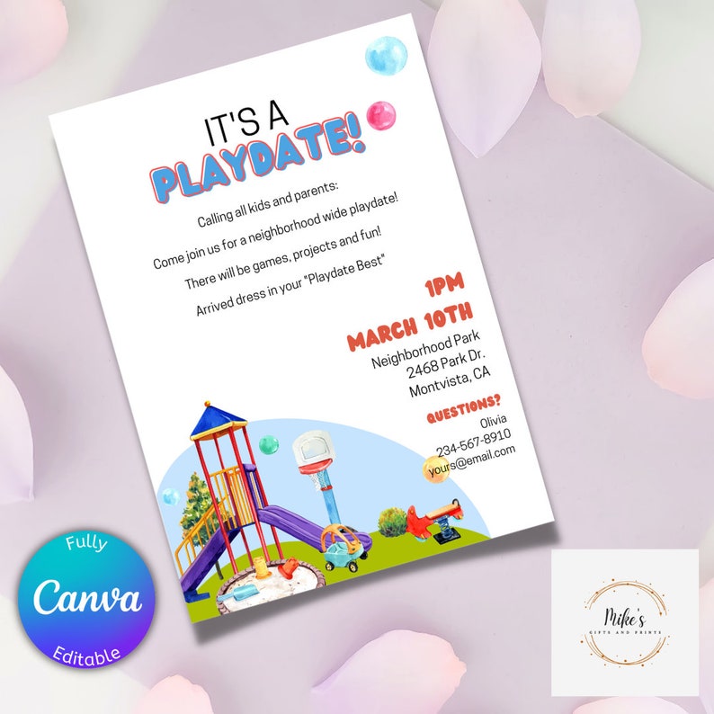 Play Date Invitation, It's A Play Date Invite, Park Playdate Invite Play Date Invitation, It's A Play Date Invite, Park Playdate Invite