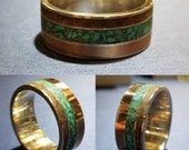 Handmade Silver Dinosaur Bone, Turquoise and Copper Inlay Wedding Band. 8MM