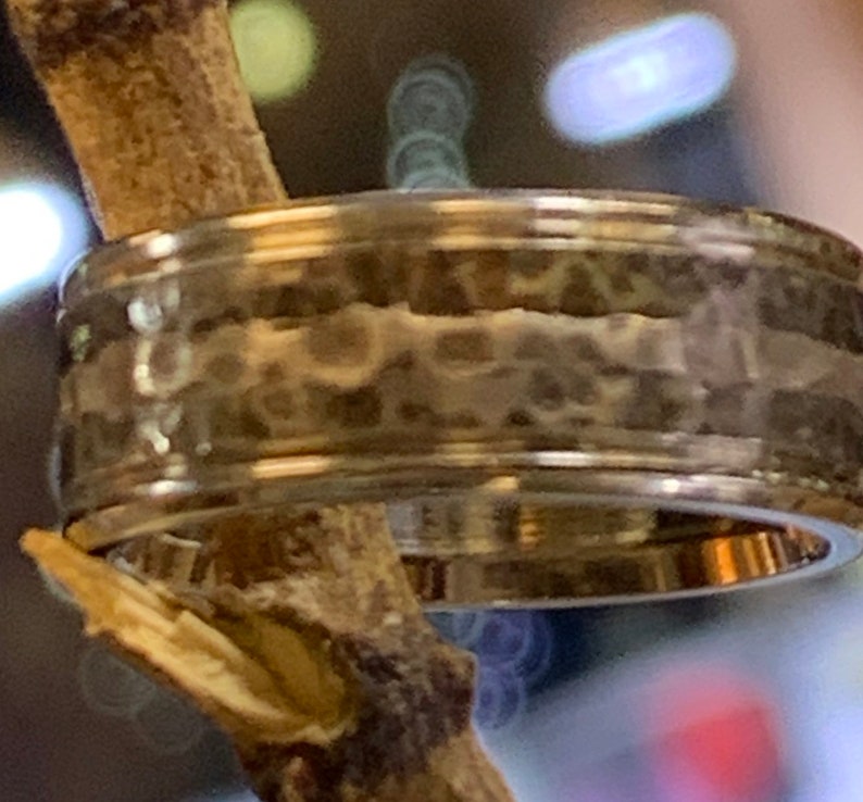 Handmade Hammered finish Silver Inlay Blackened Wedding Band
