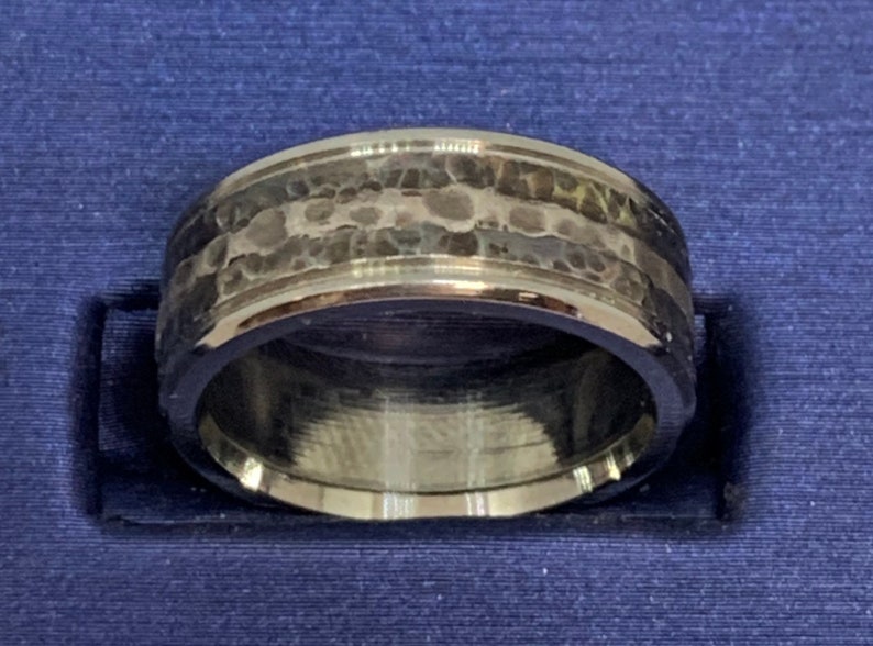 Handmade Hammered finish Silver Inlay Blackened Wedding Band