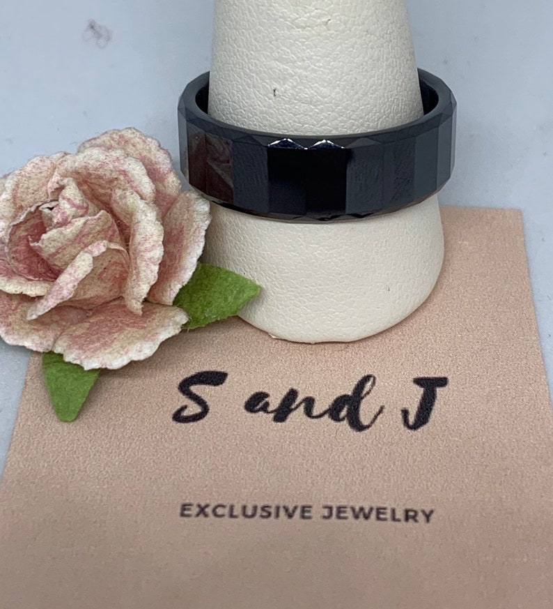 8MM Handmade Black Ceramic Step design Mosaic Wedding Band