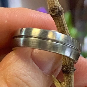 Handmade Satin finish Wedding Band with a Grooved Center . 8MM