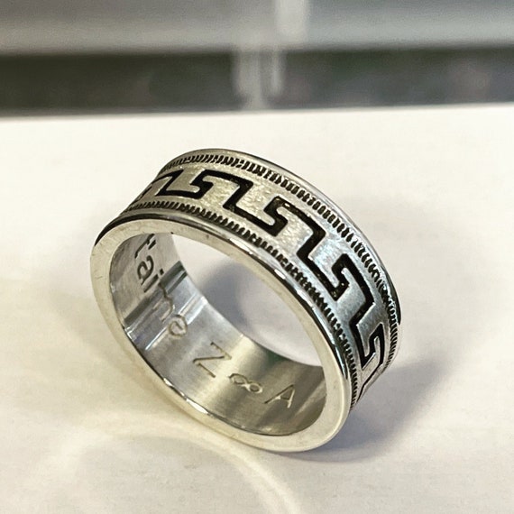 Greek Key Wedding Band 8MM With Black Inlay