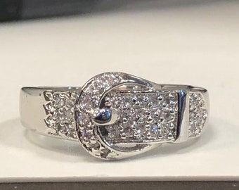 14kt gold belt buckle band with forever one moissanites .
