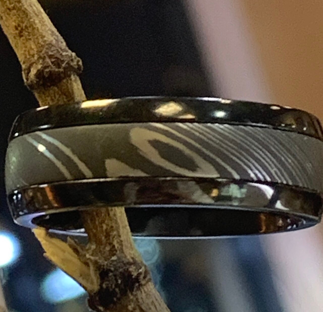 Black Zirconium with Damascus Steel in Half Round Shape. 8MM Wide