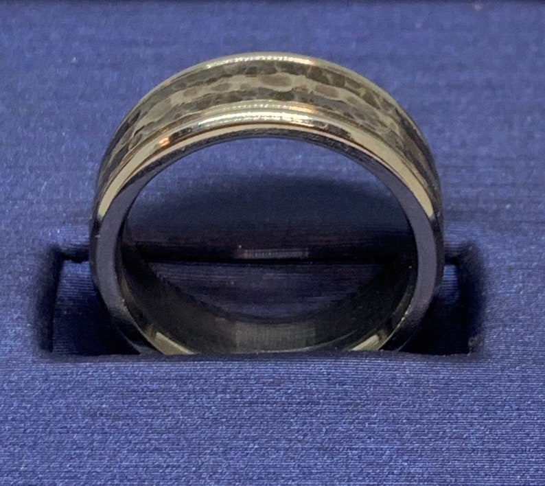 Handmade Hammered finish Silver Inlay Blackened Wedding Band