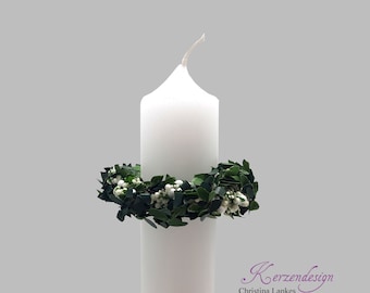 Tropfenfänger, Tropfschutz aus Buchs mit Beeren - künstlich - Buchskranz Kommunionkerze, bobeche, candle drip catcher