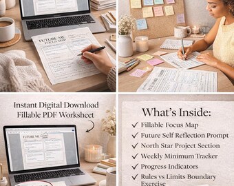 Future You Focus-kaart: digitaal visiebord, eenvoudig doelen stellen (afdrukbaar, invulbaar, instant download)