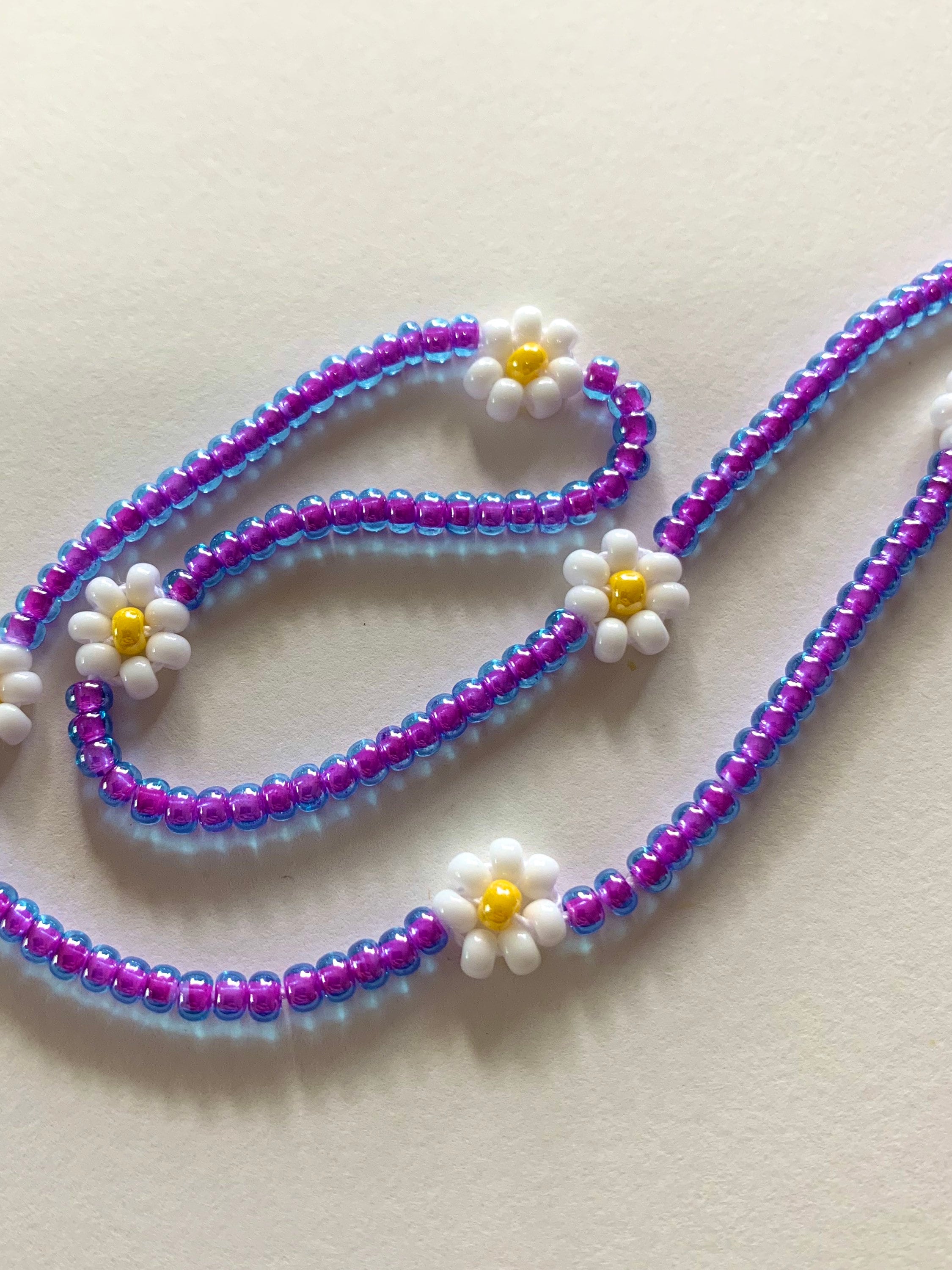 Daisy Flower Handmade Bead Necklace Purple Iridescent | Etsy