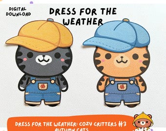 Autumn Cats Paper Dolls: Cozy Critters + Bonus Coloring Pages (Digital Download)