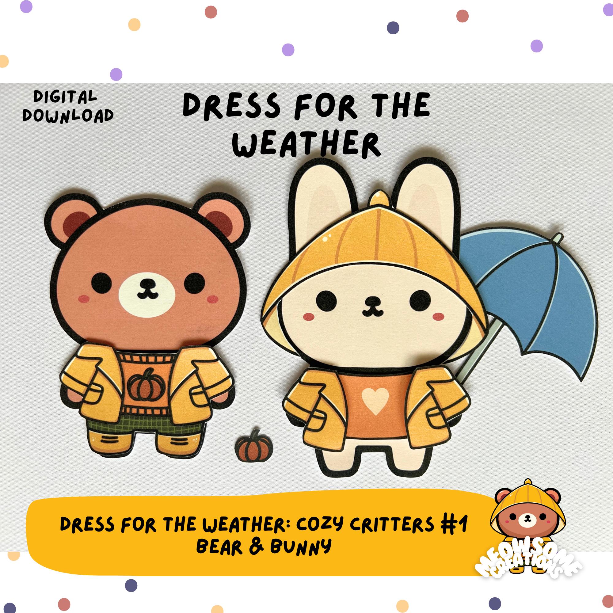 Bear & Bunny Paper Dolls: Cozy Critters Dress-Up + Bonus Coloring Pages (Digital Download)