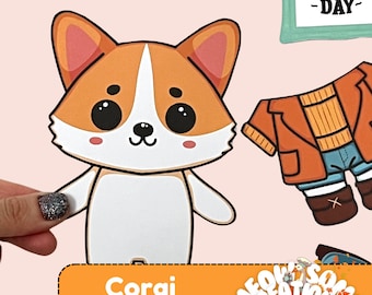 Corgi Paper Doll: Autumn Outfit Dress-Up (Digital Download)
