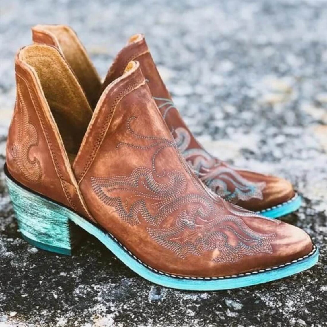 Casual Western Cowgirl Ankle Boots Cowboy Boots Women Leather Etsy