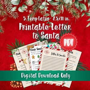 Letter to Santa, Kid's Letter to Santa, Kids Wishlist Printable, Digital Print Christmas Letter To Santa, Dear Santa Templates, Dear Santa