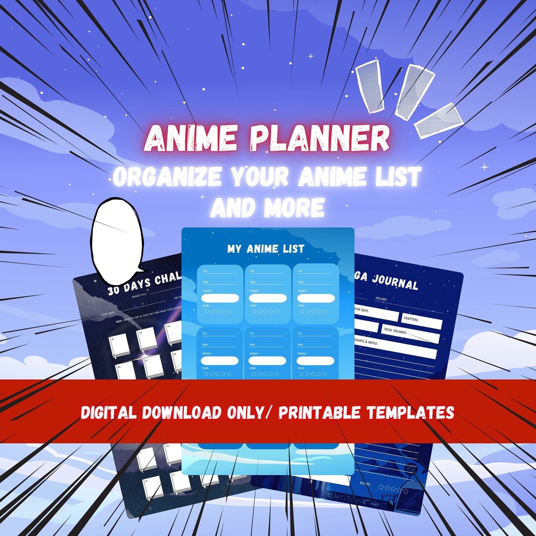 Anime Planner Digital PDF Printable, Anime Journal, Anime Checklist