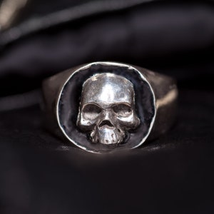 Heavy Skull Signet Ring With Black Jewelers' Enamel