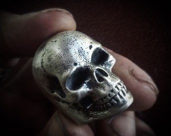 Heavy Organic momento mori Skull Ring Hand  Crafted in Sterling Silver