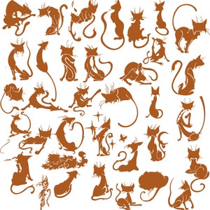 37 Design Cats  ~9/16&quot; (12-20 mm) Gold Fused Glass Decals