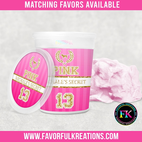 Victoria secret Cotton Candy Favor- VS Pink Party Cotton Candy Favor- victoria secret- Cotton Candy Tub and Lid Label- Teen Party Favor