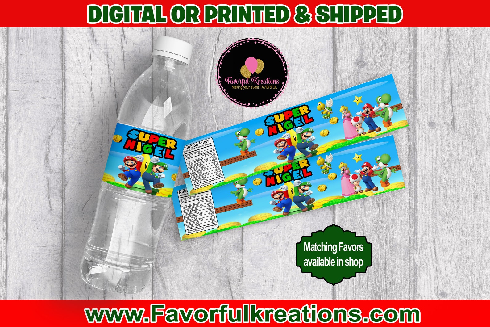 Super Mario Water Bottle Labels Super Mario Printable Bottle - Etsy