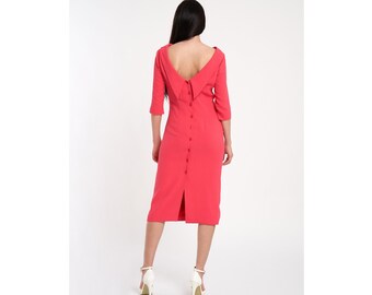 Back button crepe dress-Bare back dress-Elegant dress-Office dress-Party dress-Midi dress-High quality fabric-Luxury wear