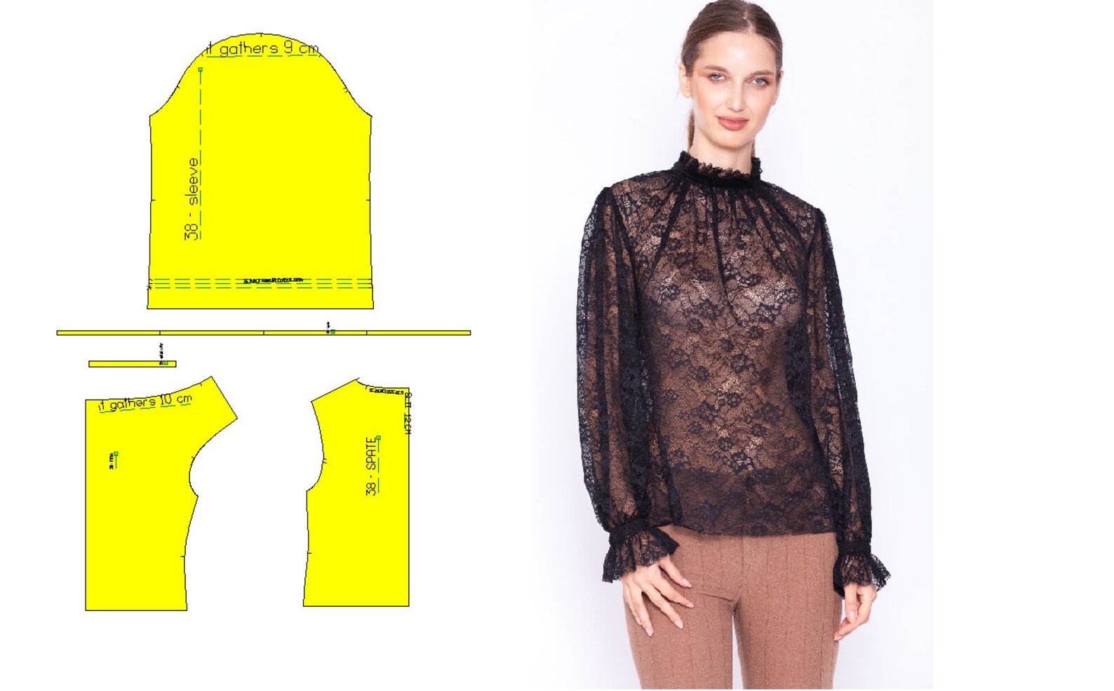 PDF Lace Blouse Sewing Pattern Size 38 / Vintage Blouse Sewing Pattern