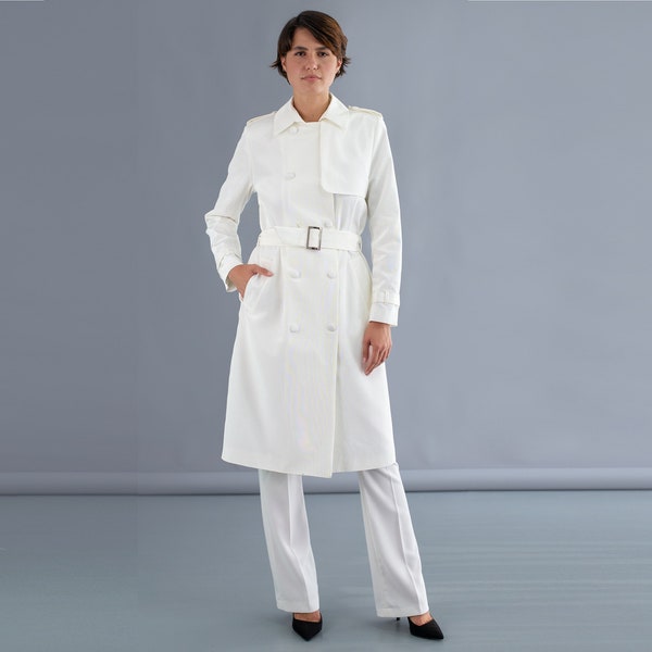 Trench asymétrique coat-Cotton rain coat-Fall coat-Spring coat-Spring trench coat-White trench coat-Double breasted coat-Luxury wear