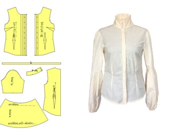 PDF pattern blouse size 34 EU/ PDF sewing pattern for women /Neck Ruffle blouse sewing pattern / Digital downloads/ Plus size pattern