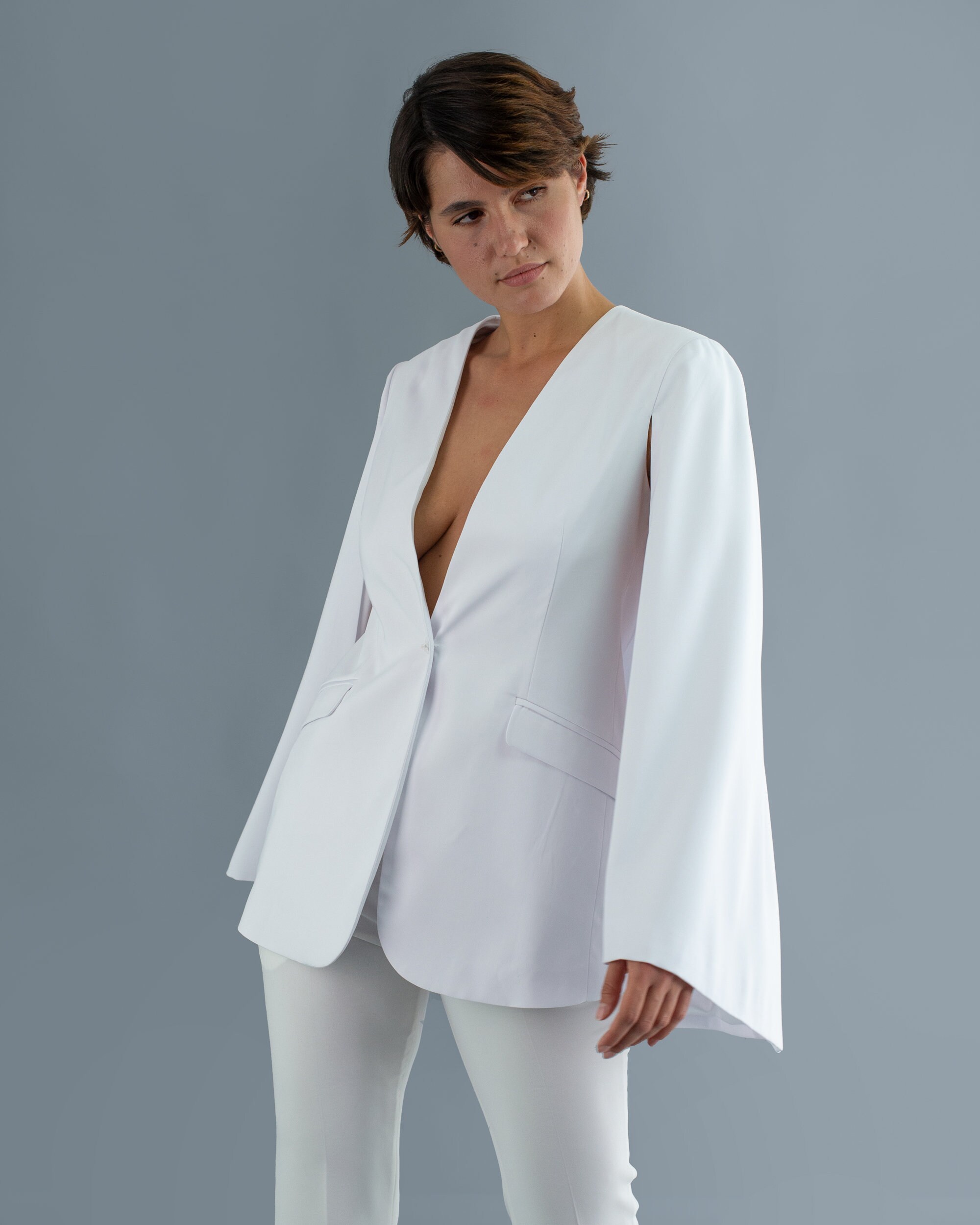 Cape Blazer white Blazer taffeta Blazer civil Union Blazer