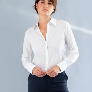 Women's viscose classic shirt-Button up shirt-Long sleeve shirt-Secretary shirt-Elegant shirt-Luxury wear-High quality fabric image 5