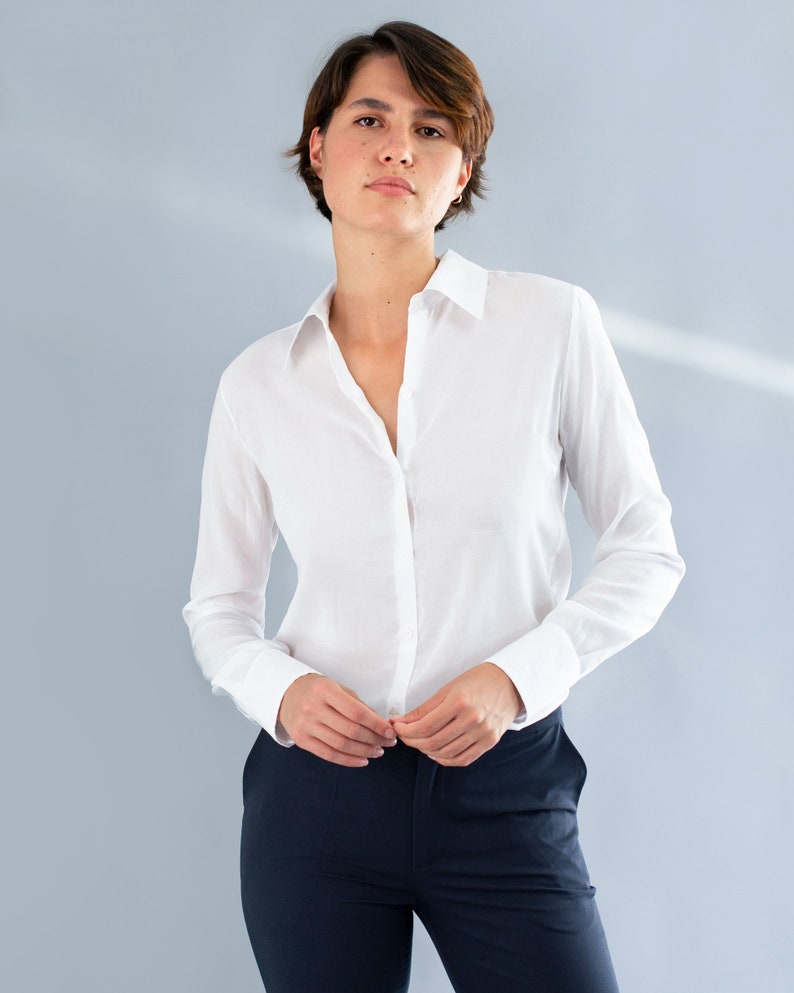 Women's viscose classic shirt-Button up shirt-Long sleeve shirt-Secretary shirt-Elegant shirt-Luxury wear-High quality fabric image 5