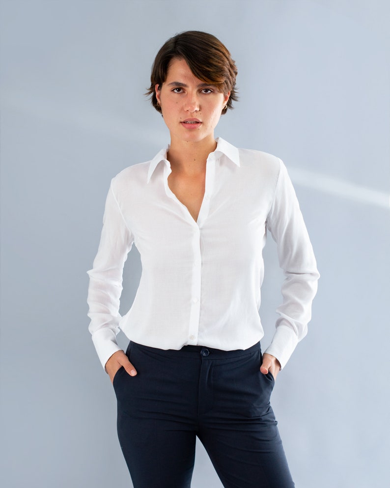 Women's viscose classic shirt-Button up shirt-Long sleeve shirt-Secretary shirt-Elegant shirt-Luxury wear-High quality fabric image 3