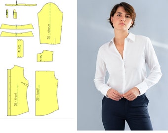 PDF pattern blouse size 50 EU/ PDF sewing patterns for women /Classic shirt for women / Digital downloads/ Plus size pattern
