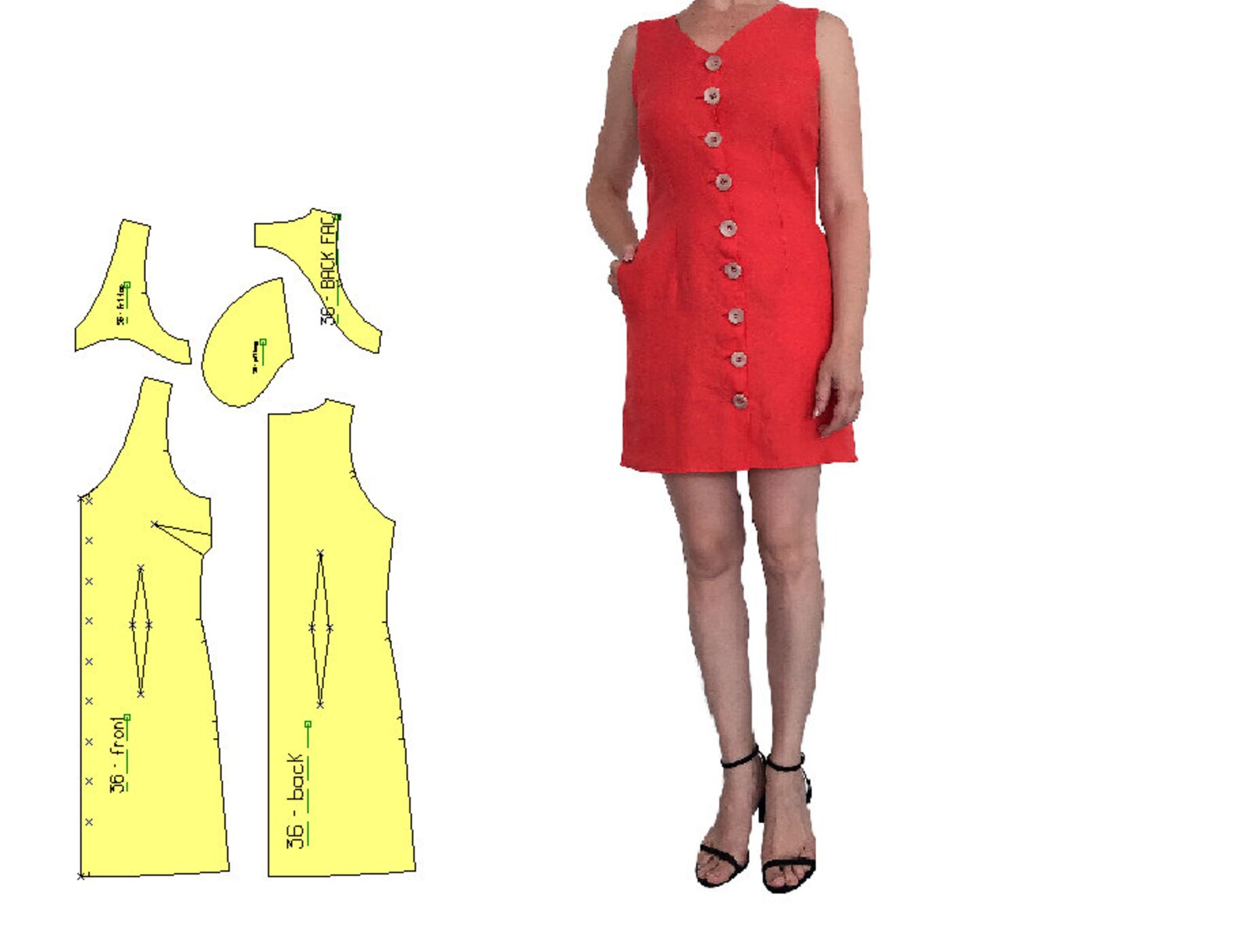 Pdf front button dress sewing pattern size 52 eu sewing your etsy