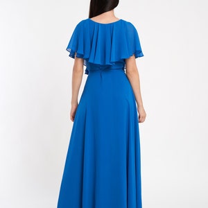 Long dress with bust ruffles-Floor dress-Side by side dress-Elegant dress-Evening dress-Red dress-Blue dress-High quality fabric-Luxury wear image 6